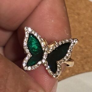 Fashion Jewelry Green and Gold Butterfly Ring